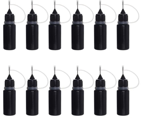 NICENEEDED 12 PCS Precision Tip Applicator Bottles, 10 ML Fine Tip Needle Squeeze Glue Bottle, Plastic Liquid Dropper Bottles for DIY Quilling Craft Acrylic Painting
