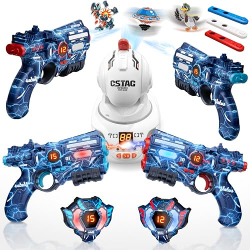 VATOS Set di tag laser ricaricabile con proiettore, 2 giocatori pistola giocattolo con proiettore e display digitale a LED, giochi di tiro con 3 obiettivi, perfetto giocattolo familiare per bambini