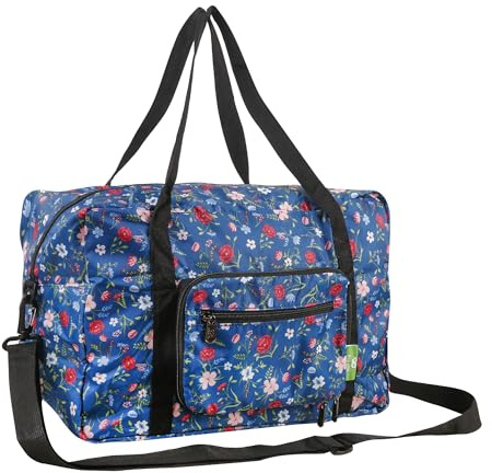 Eco Chic Recycled Cabin Holdall Bag, 40x20x25 for Ryanair Underseat Carry-On Luggage, Lightweight Foldable Water-Resistant Travel Duffle (Floral Navy)