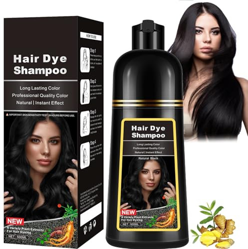 Hair Dye Shampoo, 3 en 1 Cubre Canas,Color de larga duración–500 ML–per capelli grigi, Cobertura De Canas En En Minutos para Hombres Mujeres-Negro