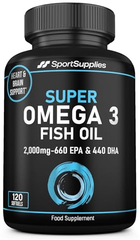 Omega 3 Fish Oil Capsules High Strength - 2,000mg Daily Serving - 33:22 EPA/DHA - 120 Softgel Capsules - SS Sport Supplies