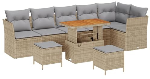 vidaXL Garten-Sofa-Set 9 pcs Beige und Hellgrau 90 x 55 x 71 cm, Modulares Garten- und Terrassenmöbelset, UV-beständig, Bequeme Außenbestuhlung, wetterfestes Sofa, stylishe Dekoration