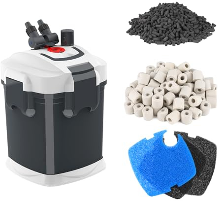 Fishnanny Externer Aquarium-Filter, ultra-leise, externer Aquarium-Filterkanister mit Filtermedien, Kanisterfilter, Aquarium-Kartusche inklusive Schwamm, Bio-Ball, Aktivkohle, 45 W für 850 l Aquarien