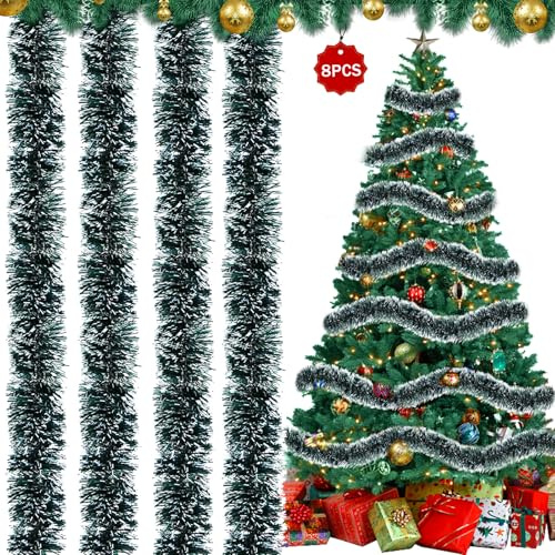 Girlande Weihnachtsgirlande, 16M Glänzende Weihnachtsbaum Girlande Flauschigen Weihnachtsdeko, Treppengirlande Weihnachten für Weihnachten Party Indoor und Outdoor Dekoration, Dunkelgrün