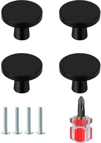 GQunit 4 Pack Cabinet Door Knobs, Black Drawer Knobs, 20mm Cupboard Handles Knob Round with Screws and Screwdriver for Cupboard, Cabinet, Drawer