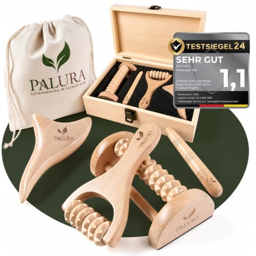 PALURA® Massageroller Holz Set – Faszienrolle – Massage Tool für Arme, Beine und Nacken – Anti Cellulite Roller - Physiotherapie Praxis Zubehör - Frauen Geschenke