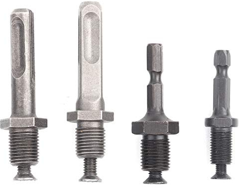 Drill Chuck Adapter 4 Pcs Set | 1 / 4in Hex & 1 / 2in SDS Round/Square Shank | 3/8-24UNF & 1/2-20UNF Thread Connector | High Speed Steel Conversion Rod for Electric Tools