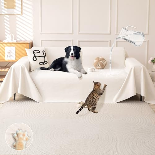 Royhom Kratzschutz Sofa Katze, Chenille Sofa Überzug, Beige, 180x300 cm | Wasserdicht Sofaschoner Rutschfest, Couch Überzug Ecksofa, Sofabezug L Form, Wasserdichte Decke, Couch Überwurf