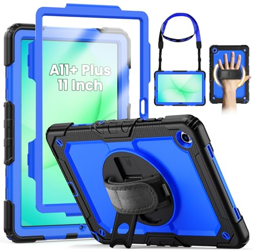SEYMCY for Samsung Galaxy Tab A11+ Plus Case 11 Inch 2025 | Full Body Shockproof with Screen Protector, Rotating Hand Strap & Stand, Shoulder Strap for Samsung A11+ Tablet Case, Blue