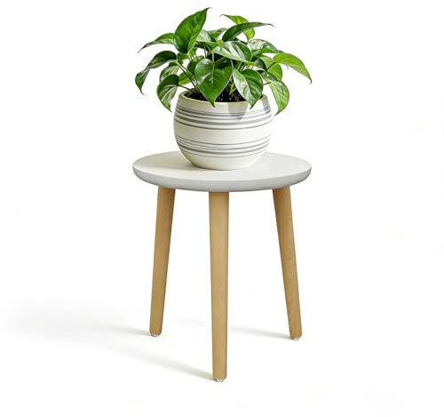 PEEXTBB Pflanzenständer aus Holz, 28 x 42 cm Rund Blumenständer, Belastung Blumenhocker mit 3 Füßen, Deko Hocker, für Verschiedene Topfgrößen, Wohnzimmer, Balkon, Weiß