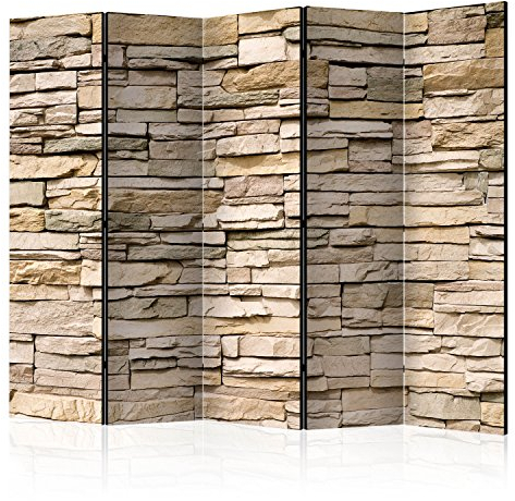 murando Raumteiler Stein-Optik Foto Paravent 225x172 cm beidseitig auf Vlies-Leinwand Bedruckt Trennwand Spanische Wand Sichtschutz Raumtrenner beige f-B-0013-z-c