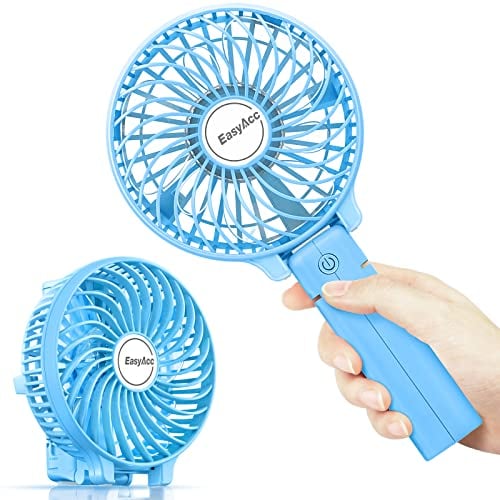 EasyAcc Handheld Fan USB Fans Portable Hand Fan 3 Speeds 180° Foldable with 6 Blades Personal Electric Mini Outdoor Fan with Rechargeable Battery Foldable Handle Desktop for Home Travel Outdoor - Blue