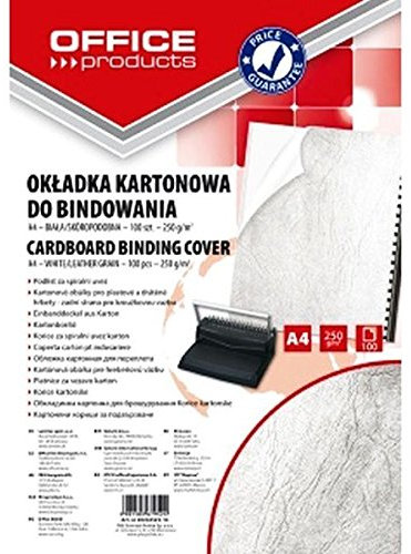 OFFICER PRODUCTS PRODUCTS 20232525-14 Einbanddeckel Deckblätter zum Binden Karton/Hartkarton Lederstruktur / A4 250 g/qm/ 100 Stück Weiß