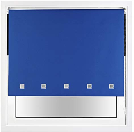 FURNISHED Blackout Roller Blind with Square Eyelets & Metal Fittings Trimmable - Blue, 150W x 210H cm