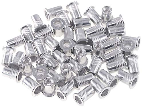 Keadic 100 Stück M6 metrische Nietmuttern, Aluminium Flachkopf Gewindeeinsätze Muttern für Automobil, Möbel, Dekoration