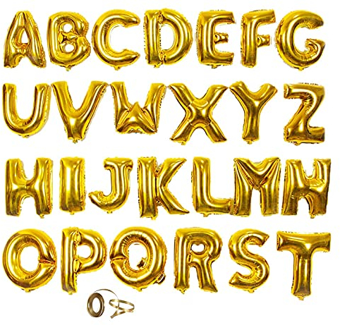 MANUKA Ballons Gold 26 Stück Buchstaben Luftballons, A Bis Z Folienballon Gold 16 Zoll Aluminiumfolie Ballons für Geburtstag Weihnachten Jubiläum Hochzeit Silvester Bankett Dekoration