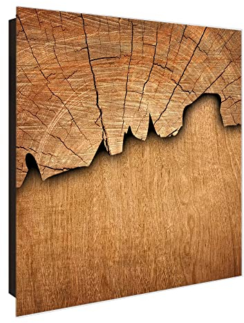 banjado® Großer Schlüsselkasten Glas/Schlüsselbox 30cm x 30cm mit 50 Haken - Motiv Holz/Schlüsselkasten modern für Schlüsselaufbewahrung mit beschreibbarer, magnetischer Glastür