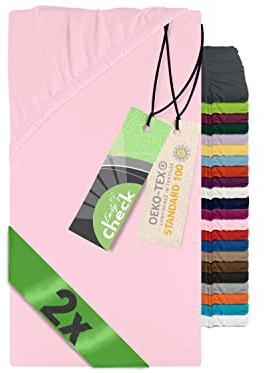 Emily´s Check 2er-Pack Spannbettlaken für Kinder- und Babybettmatratzen 1493.2123, 60 x 120 cm, zartrosa
