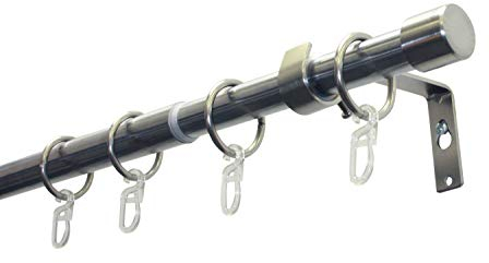 GARDINIA Gardinenstangen-Set Cap, 1-Lauf, Ø 19/16 mm, Vorhangstange, Beidseitig ausziehbar, 180-310 cm, Edelstahl-Optik