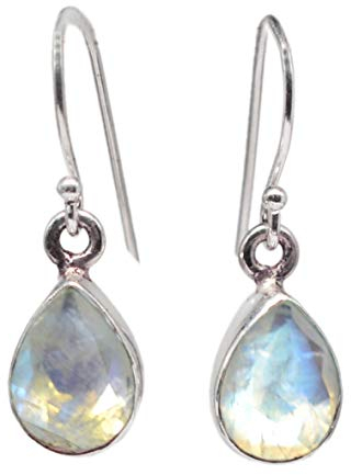 E-1831 Ohrringe aus 925er Sterlingsilber, Regenbogen-Mondstein, baumelnd, Schmuck, Wiesen, Kristallcraftindia BOX-39, Sterling Silber Stein, Mondstein