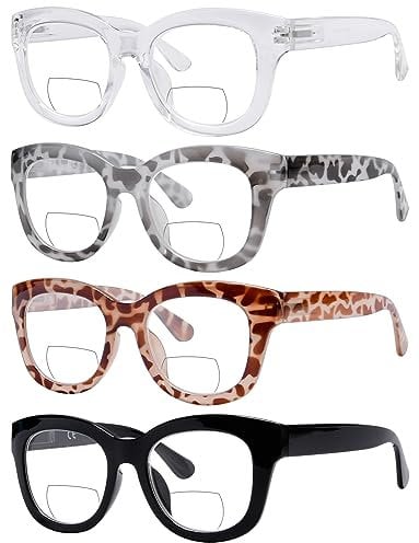 Eyekepper 4-Pack Large Frame Bifocal Reading Glasses Women Oversize Bifocal Readers +2.00