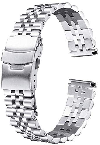 ZZDH uhrenarmband Edelstahl Edelstahl Uhr Armbandarmband 20mm 22mm 24mm Frauen Männer Silber Massive Metall Uhrbandband Zubehör (Band Color : Silver, Band Width : 21mm)