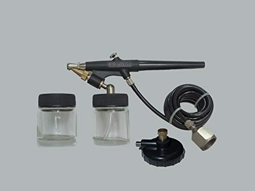 ABAC G-520 Airbrush-Kit, Kleine Druckluftpistole mit 2 Farbbehältern, 1,5 m Schlauch, Druckluft-Kupplung, Schwarz