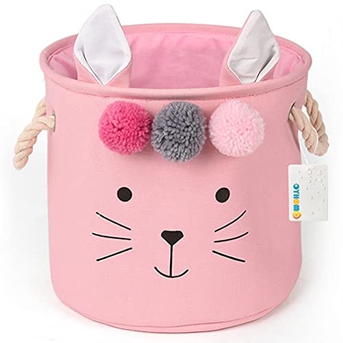 OYHOMO Kinderzimmer Aufbewahrungskorb Baby Wäschekorb Faltbare Runder Aufbewahrungsbox Dick Stoff mit Kordelzug für Kleidung Spielzeug Regal Schrank - Rosa