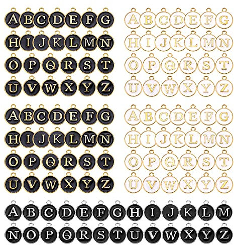 BEEFLYING 130 Stück Charms Emaille Metallbuchstaben Anhänger Flache Runde A ~ Z Alphabet Charm Gemischt Farbig Für DIY Schmuck Namen Halskette Armband Herstellung