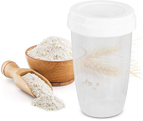 Coctelera de harina con tapa, vaso mezclador de malla fina de plástico, colador de polvo de cacao con glaseado de canela, suministros para hornear