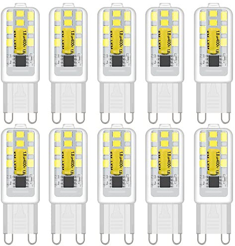 ZEIYEI G9 LED Bulbs, Cool White 6000K, 3W 300LM, 30W Halogen Equivalent, NoFlicke Non-Dimmable，Energy Saving LED Bulb for Home Lighting Decor, Crystal Lamp,Wall Lights, Table Lamp -10Pcs