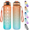 Sports Water Bottle with Motivational Time Marker & Straw, 1L Leakproof Drink Bottles with BPA Free Tritan Non-Toxic Plastic, Ideal for School,Cycling,Gym,Camping (Orange Green)