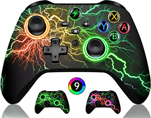 GAMSINGY Switch Controller, Wireless Controller Switch mit Präzise Bewegungssteuerung/Dual Motors Vibration/Turbo/Macro/Aufwecken Funktion, Cool RGB Controller für Switch/Lite/OLED Konsole