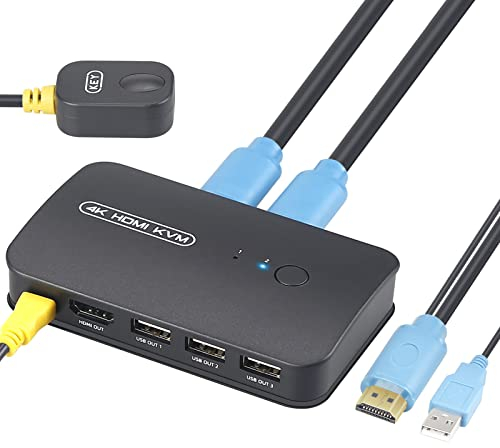 Kvm Switch 2 PC 1 Monitor, eppfun 4K HDMI Switch 2 in 1 out, HDMI Verteiler mit Fernbedienung, HDMI Splitter 2 Monitore Gleichzeitig