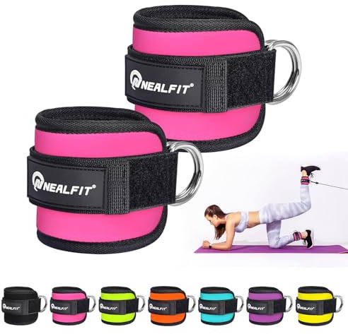 NEALFIT Ankle Strap for Cable Machine, Gym Ankle Cuff for Kickbacks, Leg Extensions, Glute Workouts, Booty Hip Abductors Exercise for Women and Men (Pink, Pair)