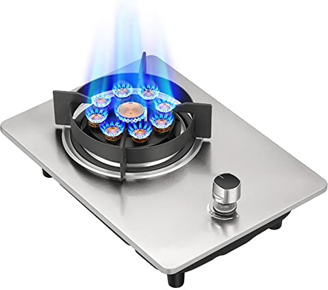 Burner Gas Cooker gas hob 7.2KW Built-in 1 Burners Gas Hob, 13-chamber Wok Burner ,Explosion-proof Black Tempered Glass Panel In Easy To Clean,Suitable For Natural Gas/Propane Gas, Cast Iron