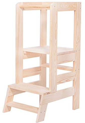 SPRINGOS Küchenhelfer für Kleinkinder Montessori Mehrzweck Lernturm 90x39x52 cm Massivholz Stabil Kiefernholz Natural