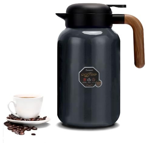 67 Oz Coffee Carafe,304 Stainless Steel Double Wall Insulated Vacuum Flask for keeping hot/ice For 12 Hours,Wooden handle & Antiskid Base