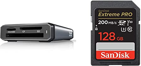 SanDisk PROFESSIONAL PRO-Reader Multi-Card & SanDisk Extreme PRO SDXC UHS-I Speicherkarte 128 GB (V30, 200 MB/s, U3, 4K UHD Videos)