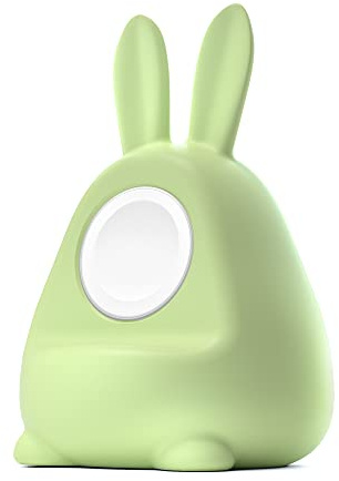ELETIUO Lade-Ständer mit Silikon-Dock kompatibel mit Apple Watch Series 1-10/SE/SE2/Ultra/Ultra 2 (49/45/44/42/41/40/38mm), Hasen-iWatch-Ladestation mit Nachtmodus, mintgrün