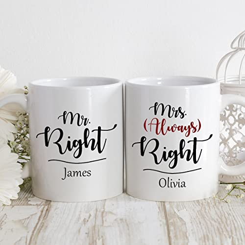 Personalised Mug - Wedding Gift - Mr & Mrs Always Right Personalised Name Mugs Custom Gift for Birthdays, Weddings, Valentine's Day, Girl Friend, Boy Friend Coffee Cup Kitchenware - Set of 2