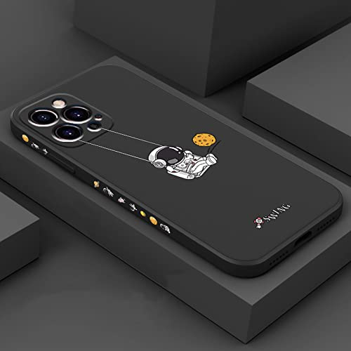 Niedliche Cartoon-Swing-Astronaut-Silikon-Telefonhülle für iPhone 14 13 12 11 Pro MAX X XS XR 7 8 Plus SE 3 Weiche TPU-stoßfeste Abdeckung, QQ schwarz, für iPhone 12