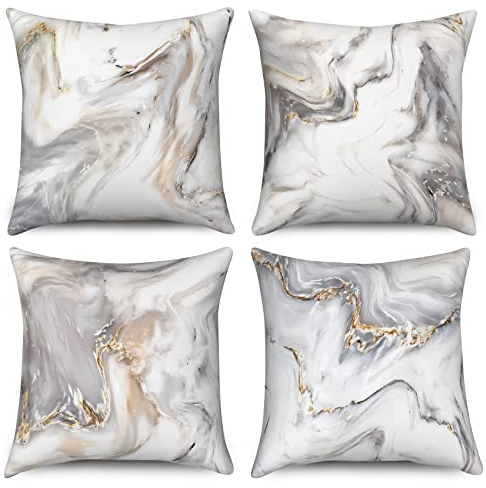 ASDCXZ Kissenbezug Marmor 40x40 cm 4er Set, Modern Leichter Luxus Weiß Gold Marmor Textur Sofa Dekokissen Kissenbezüge Kissenhülle Waschbar Polyester Flachs Textil Polster Kopfkissenbezug