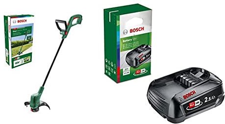 Bosch Cordless Grass Trimmer EasyGrassCut 18V-26 (Without Battery, 18 Volt System, Cutting Diameter: 26 cm, in Carton Packaging) & Home and Garden Battery Pack PBA 18V Black
