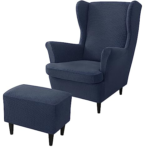 rackbone Ohrensesselbezüge, Ohrensessel-Bezug und Ottoman-Hocker-Bezug Sofabezug mit elastischem Band waschbarer Sessel-Schutzbezug für Wohnzimmer,6