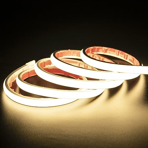 pcning COB LED Strip 1M Selbstklebend 230V Direktanschluss Sehr Hell IP67 Wasserdicht, Indoor Outdoor Flexibel LED Streifen Weiss Lichtband 1 m (Weiss, 1)