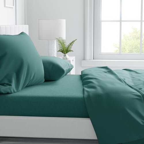 PASSION Completo letto, set lenzuola, Materiale 100% Puro Cotone, Lenzuola sopra, Lenzuolo sotto e 2 Federe da Letto, Biancheria da Letto Tinta Unita, Made in italy (Matrimoniale, Smeraldo)