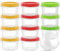 PALUDO 12 Pack 8 oz Reusable Plastic Food Container with Lids, Deli Containers Stackable Food Storage Jars, Dishwasher & Microwave & Freezer Safe (Red/Green/Yellow)