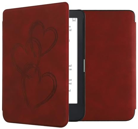 kwmobile Cover for Kobo Clara 2E / Tolino Shine 4 Case - eReader Cover with auto sleep funktion - Brushed Heart Abstract with Dark Red