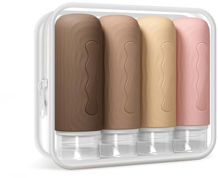 Yinke Travel Silicone Bottles for Toiletries, TSA Approved and BPA Free Travel Essentials, 3oz Travel Size Containers with Clear Bag, Travel Accessories Refillable for Shampoo Conditioner(4Pack)